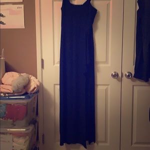 Blue long maxi dress with slit in size 4